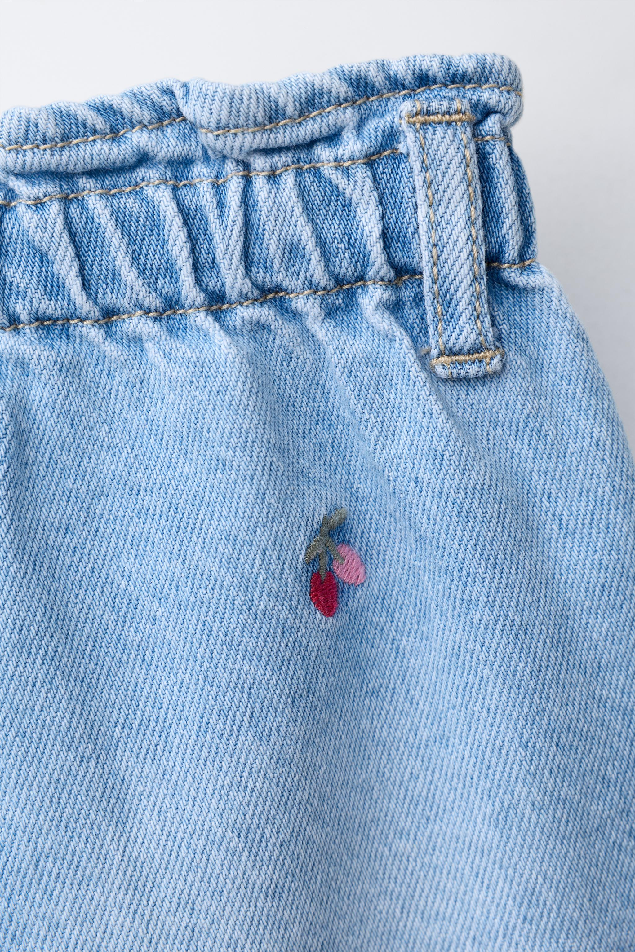 EMBROIDERED CHERRY DENIM PAPERBAG BERMUDA SHORTS | Zara UK