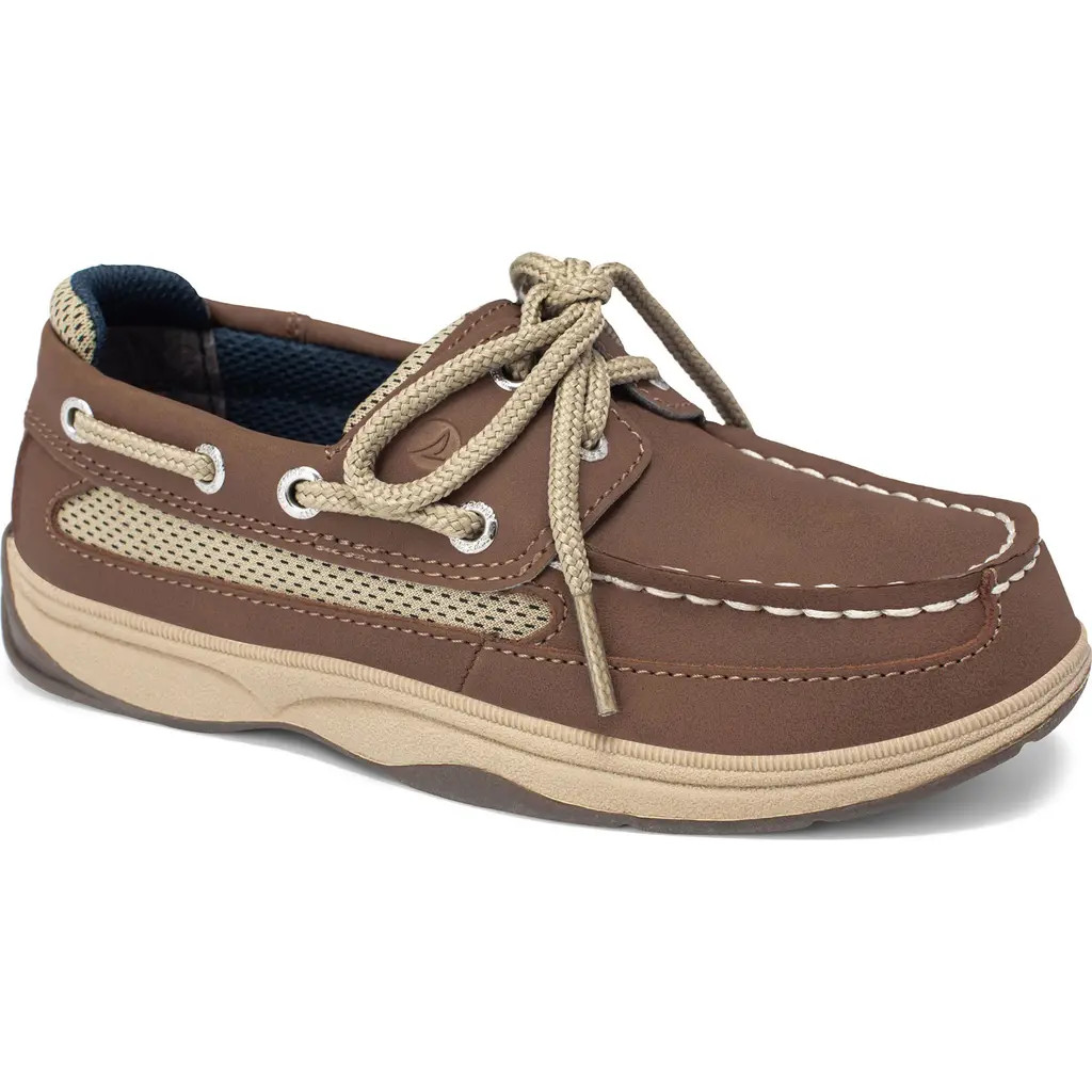 Sperry Kids' Lanyard Boat Shoe in Dark Tan/navy at Nordstrom, Size 3 | Nordstrom