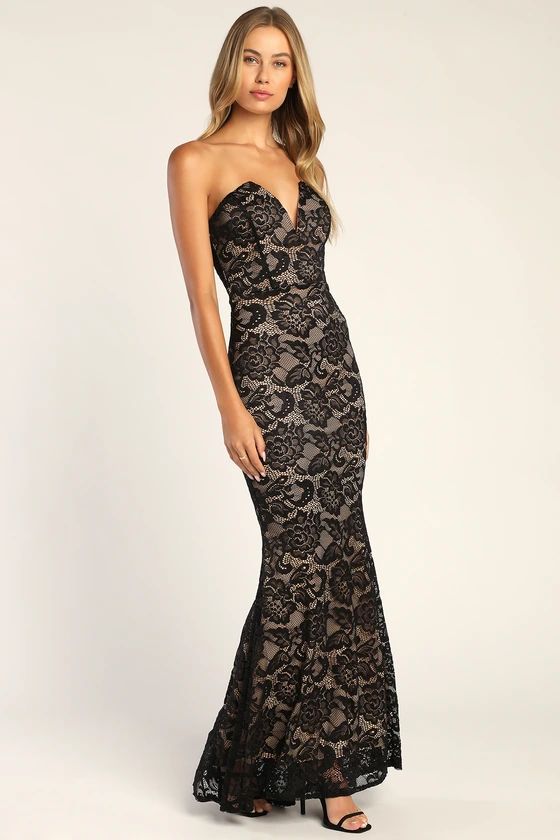 Sexy Sophistication Black Lace Strapless Trumpet Maxi Dress | Lulus (US)