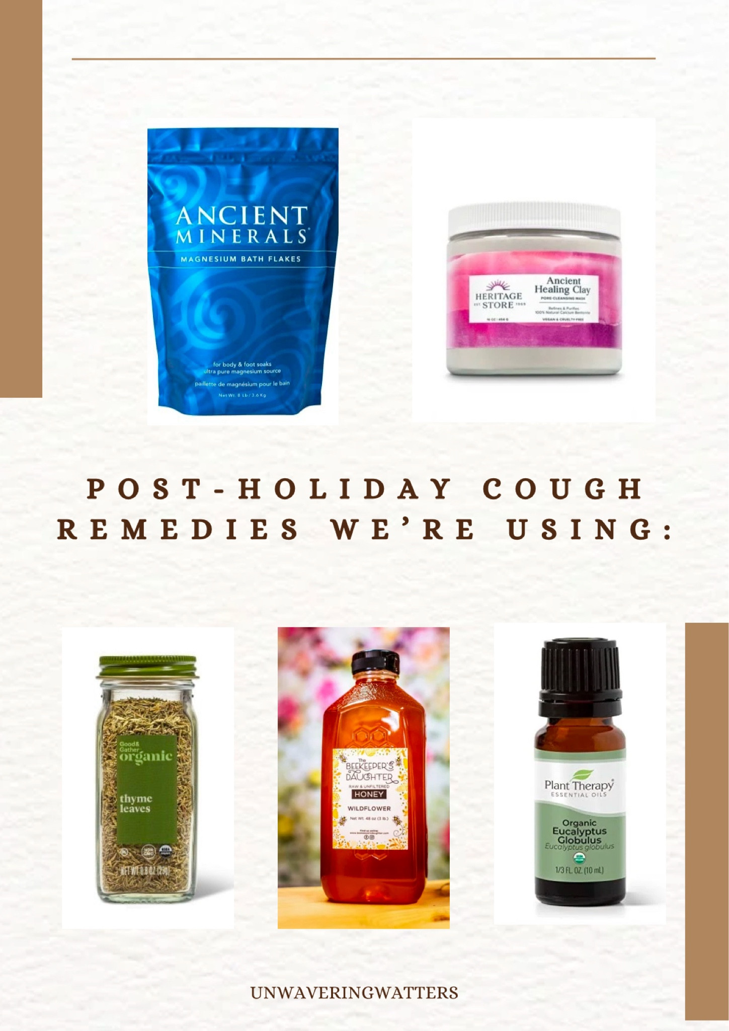 Thought we might skate through the holidays without getting sick, but yesterday both kids woke up coughing. Here’s what’s been helping us get through it:

1. Detox Bath:
	•	Epsom Salt – Helps relax those little bodies and supports detox.
	•	Bentonite Clay – Great for detox, but it makes the bath slippery. I mix it into a paste first so it doesn’t clump.
	•	Apple Cider Vinegar – Clears congestion (I add about ½ to 1 cup).
	•	Lavender Oil – Calming and antimicrobial. 4-5 drops do the job—if I’m applying it to their skin, I dilute it with a carrier oil. Sometimes I skip the lavender for the kids if I feel like keeping it simple.

2. Cough Syrup:
	•	Thyme + Honey – Soothing and effective. Use raw honey (skip honey for babies under 1).
	•	Simmer 2 tbsp fresh thyme in 1/4 cup of water for 10-15 minutes. Strain through cheesecloth, cool, and mix with 1 cup raw honey. It lasts up to 2 weeks in the fridge.
	•	Dosage: 1 tsp every few hours for kids over 2, 1 tbsp for adults.

3. Red Light Therapy:
	•	Helps with inflammation and boosts overall wellness.

4. Eucalyptus:
	•	Diffuser or diluted for their chest. For the kids, I lean toward cedarwood since it’s gentler.

Hope you all have an amazing New Year! What’s your go-to when sickness hits your house?



#naturalremedies #detoxbath #momlife #coldseason #naturalhealing #holisticliving #detoxnaturally

#LTKSeasonal #LTKFamily