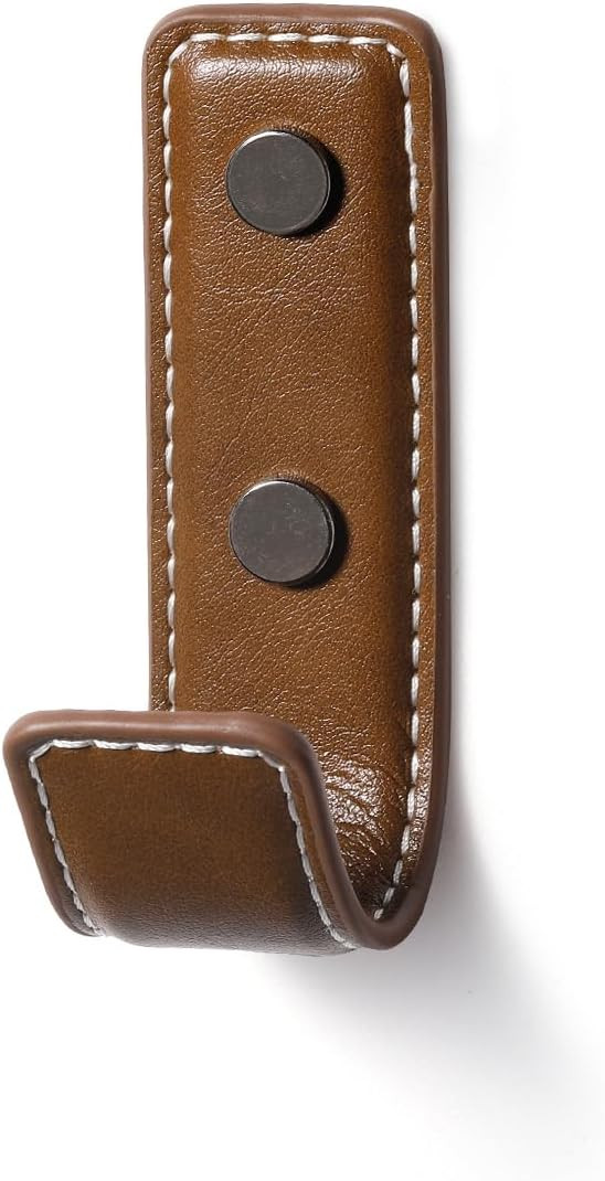 2 Pack Brown Leather Coat Hooks Wall for Hanging Rectangle Coat Hooks for Hanging Robe Towels Bag... | Amazon (US)