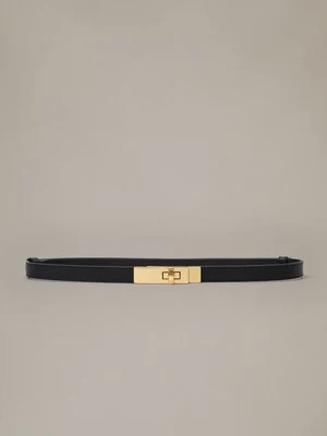 J.McLaughlin Women's Liv Leather Belt Black/Gold, Size XL | J.McLaughlin