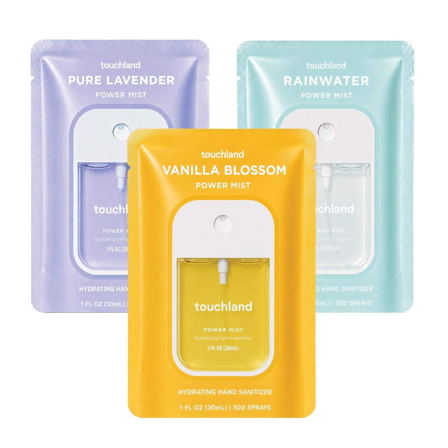 Touchland Power Mist Hydrating Hand Sanitizer Spray, BLOSSOM Trio Set (Lavender, Vanilla, Rainwater), 1 FL. OZ. Travel Size (Set of 3) | Amazon (US)