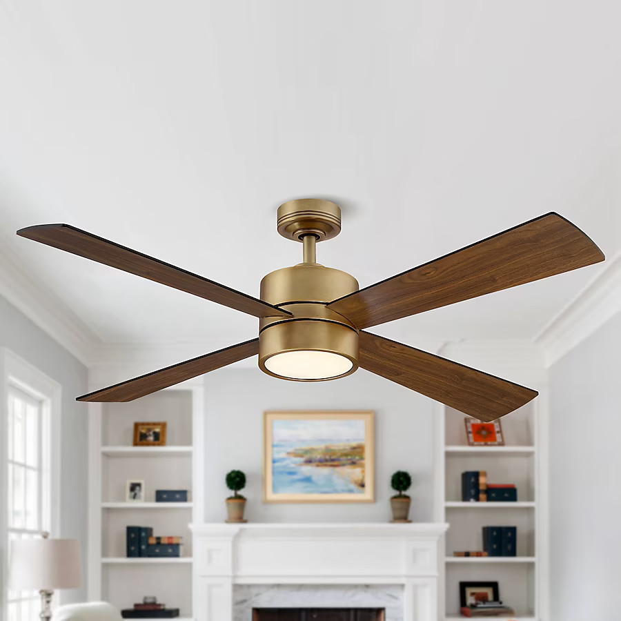 Parrot Uncle 52-in Natural Brass with Walnut Blades Integrated LED Indoor Ceiling Fan with Light ... | Lowe's