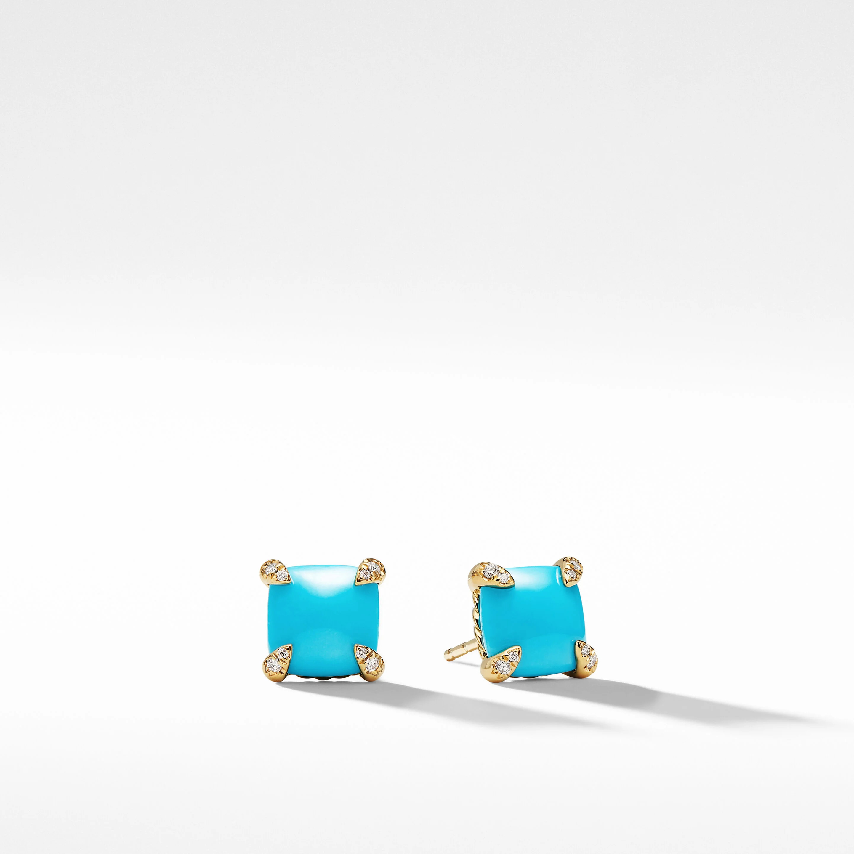 David Yurman | Chatelaine® Stud Earrings in 18K Yellow Gold with Turquoise and Pavé Diamonds | David Yurman