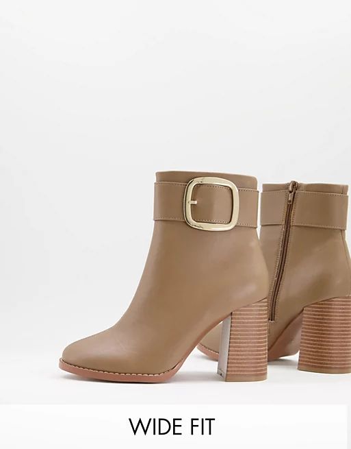 ASOS DESIGN Wide Fit Repeat block heel buckle boots in taupe | ASOS (Global)