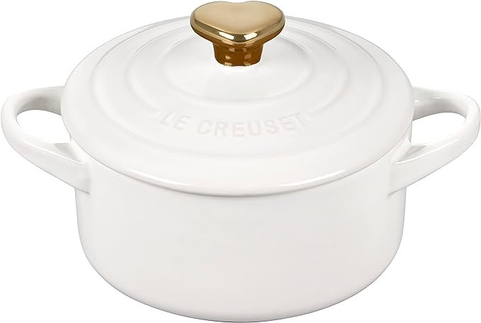 Le Creuset Figural Hearts Collection Stoneware Mini Round Cocotte, 8oz., White with Gold Heart Kn... | Amazon (US)