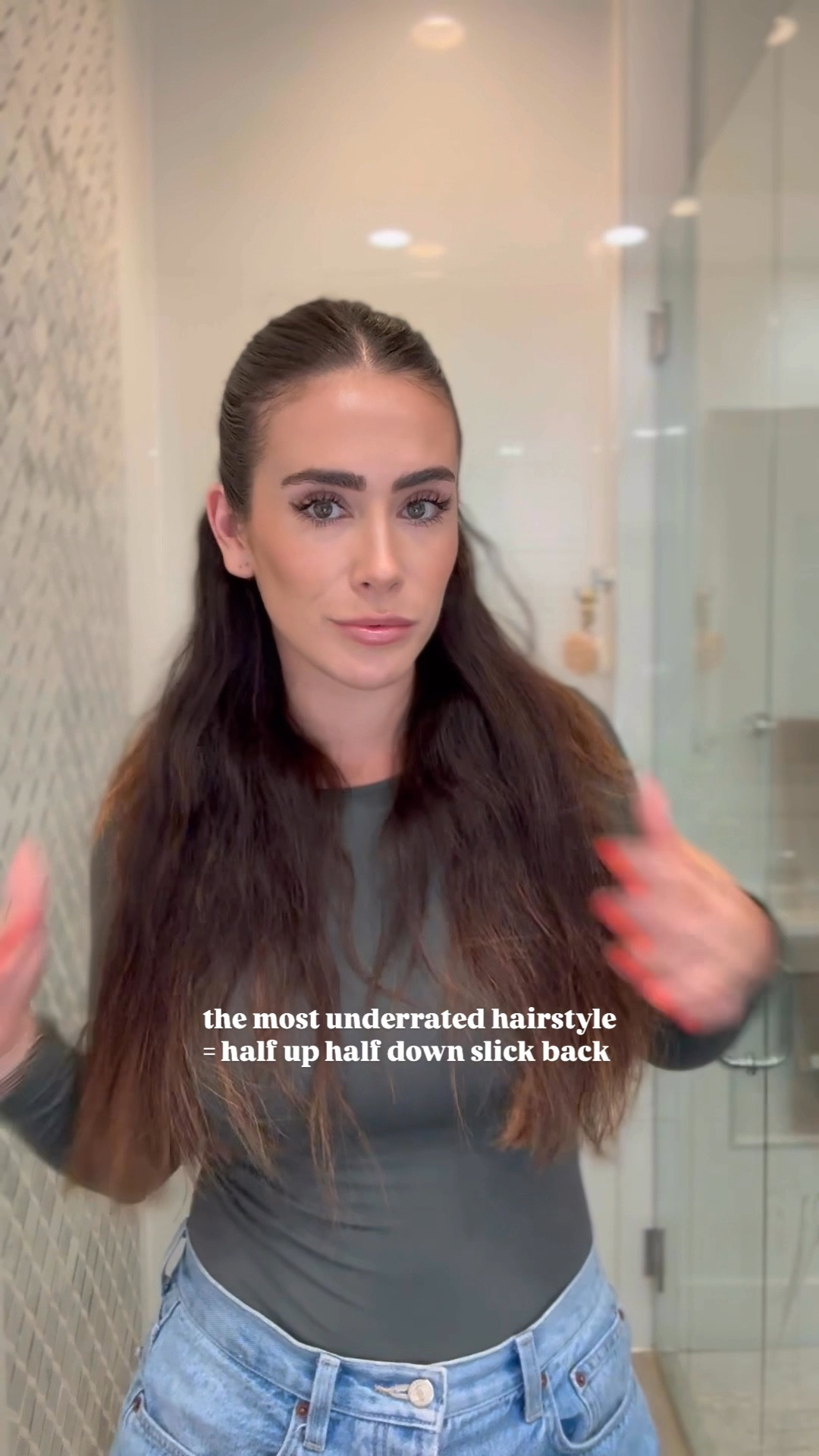half up half down slick back hair tutorial  💘 i forgot how much i love this look to get you to hair wash day lol
.
.
.
.
.
 #slickback #halfuphalfdownhairstyle #halfuphalfdown #longhairstyles #hairstyles 

#LTKStyleTip #LTKVideo #LTKSeasonal