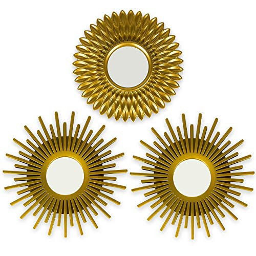 BONNYCO Gold Mirrors for Wall Pack of 3, Round Wall Mirrors Bedroom Room and Home Decor. Espejos Decorativos de Pared Sala Dormitorio, Modern Minimalist Decor Vintage, Chic. Gifts for Women, Mums | Amazon (US)