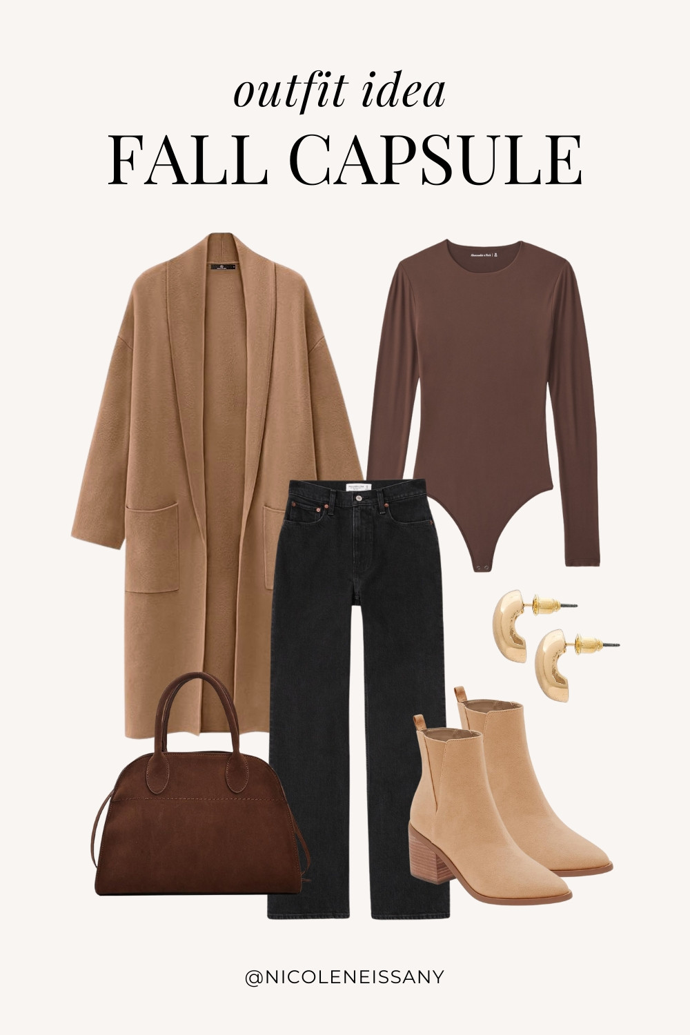 Fall Capsule Wardrobe Outfit Idea | fall capsule outfit, fall outfit, fall outfits, fall style, fall fashion, fall 2024 fashion, fall outfits 2024, fall trends 2024, fall outfit inspo, fall outfit inspiration, fall capsule wardrobe essentials, fall wardrobe essentials, fall closet essentials, fall essentials, fall basics, fall must haves, neutral capsule wardrobe, neutral outfit, neutral fashion, casual outfit, casual date night outfit, elevated casual outfit, brunch outfit, everyday outfit, Abercrombie, Abercrombie denim, Abercrombie jeans, Amazon Fashion, Revolve, Lulus, Nordstrom // fall coat, fall coatigan, long cardigan, bodysuit, black denim, black jeans, brown ankle boots, gold teardrop earrings, brown suede tote bag

#LTKSeasonal #LTKShoeCrush #LTKFindsUnder100 #LTKItBag #LTKFindsUnder50 #LTKSaleAlert #LTKStyleTip #LTKTravel