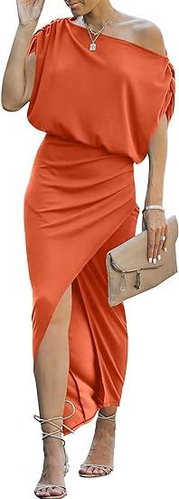 ANRABESS Women's Summer Off Shoulder Short Sleeve Wrap Slit Bodycon Maxi Elegant Dress | Amazon (US)
