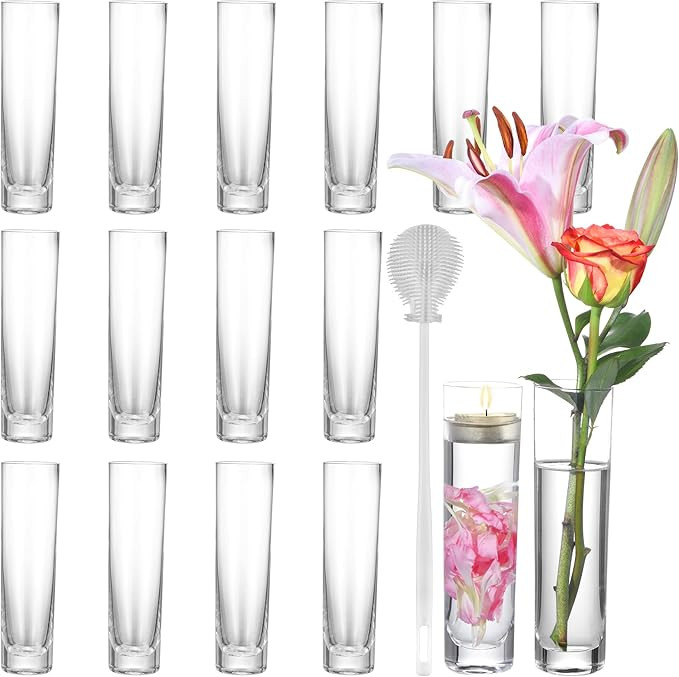 Glass Cylinder Vases for Centerpieces – Set of 16 Handmade Clear Flower Vase 7.48 Inches Tall,W... | Amazon (US)