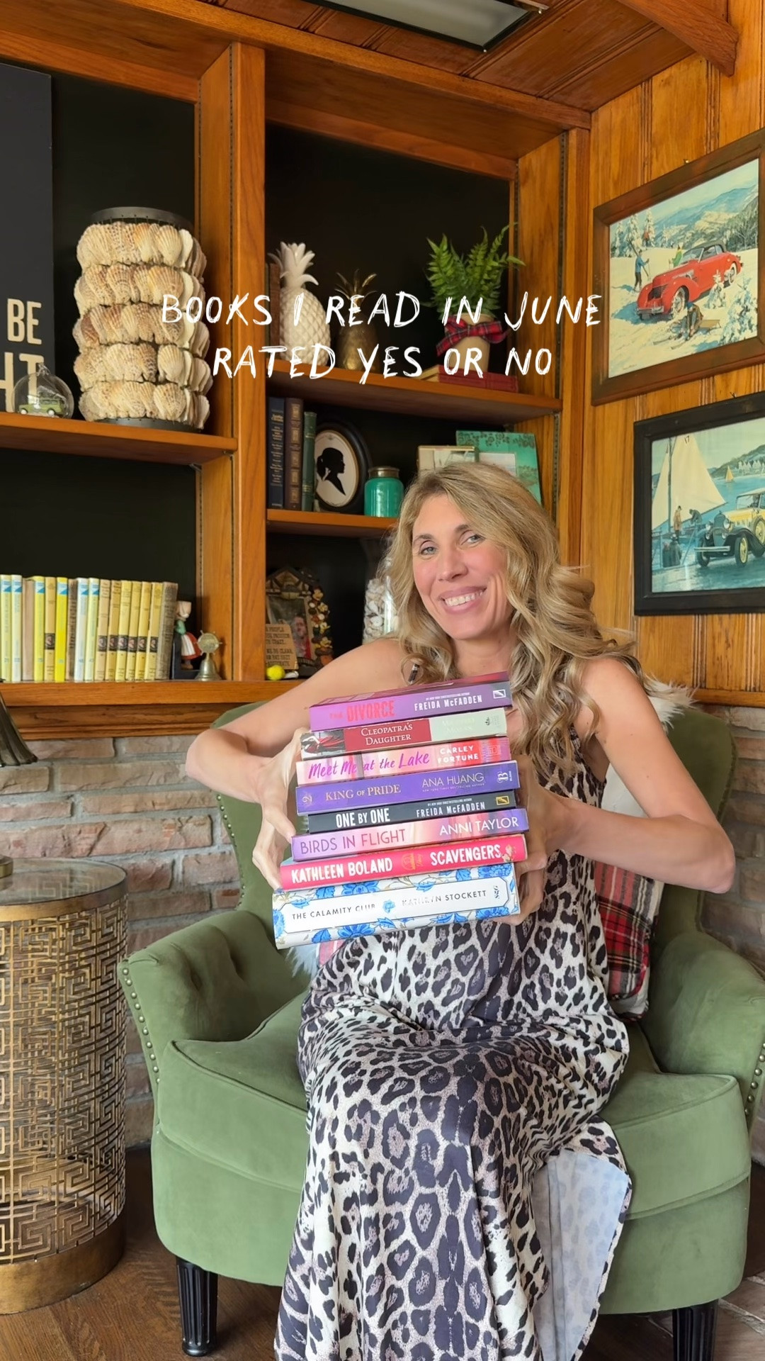 Rating the books I read in June 2026 with a quick yes or no.

Here’s what I read:

The Calamity Club 
Birds in Flight
One by One
The Divorce
Cleopatra’s Daughter
King of Pride
Scavengers
Meet Me at the Lake

The Calamity Club was my favorite of the month, with Cleopatra’s Daughter a very close second!