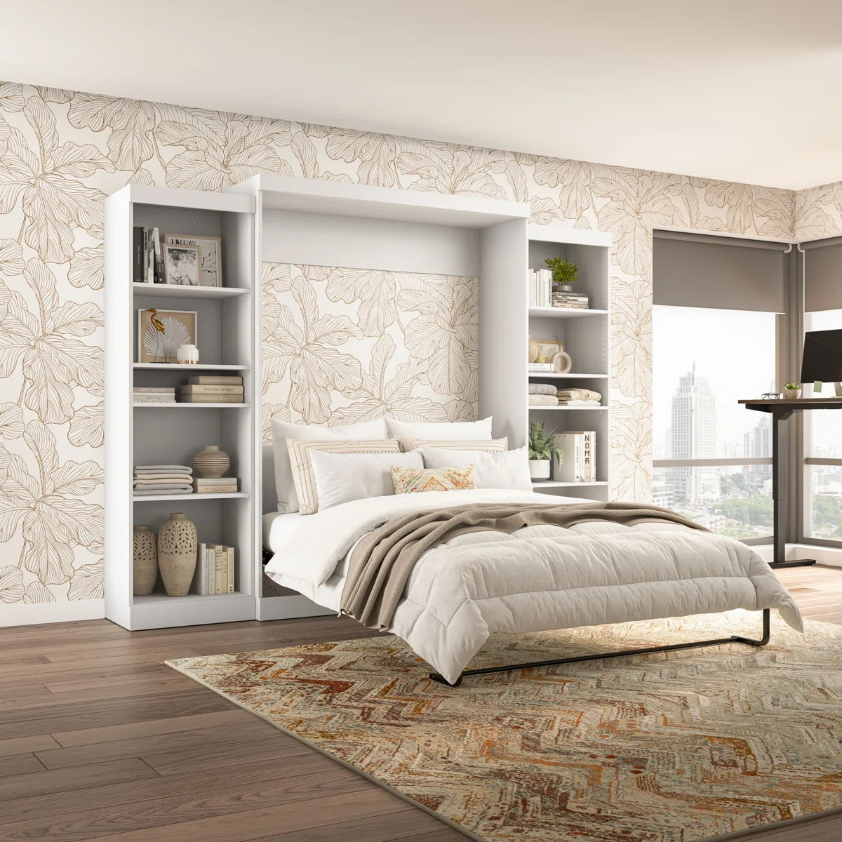 Arlex Murphy Bed and 2 Shelving Units, 115-inch Space-Saving Wall Bed with Storage | Wayfair North America