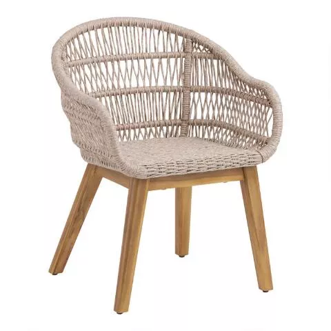 Cabrillo White Acacia Wood and Rope Outdoor Dining Chair - World