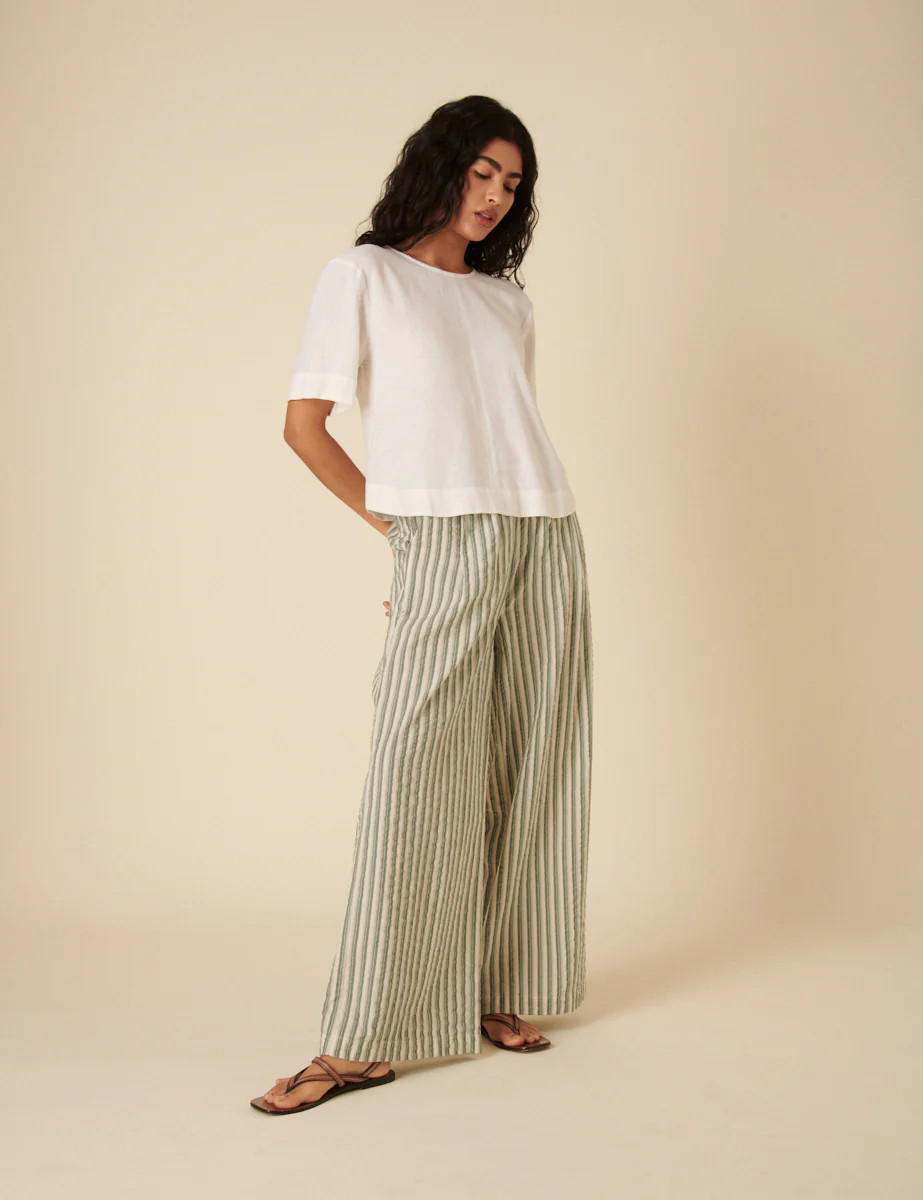 Green Striped Parker Wide Leg Trousers | Nobody's Child