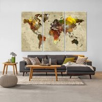 Large World Map Canvas, Push Pin Travel Map, Autumn Colors Wanderlust Wall Decor, Adventure Art For Living Room | Etsy (US)