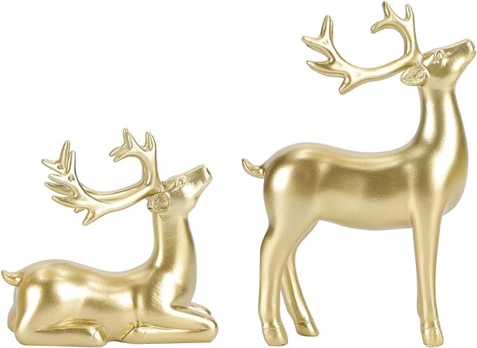 Angoily 2pcs Christmas Reindeer Resin Figurines Deer Figurines Small Animal Statues Sculptures Mo... | Amazon (US)