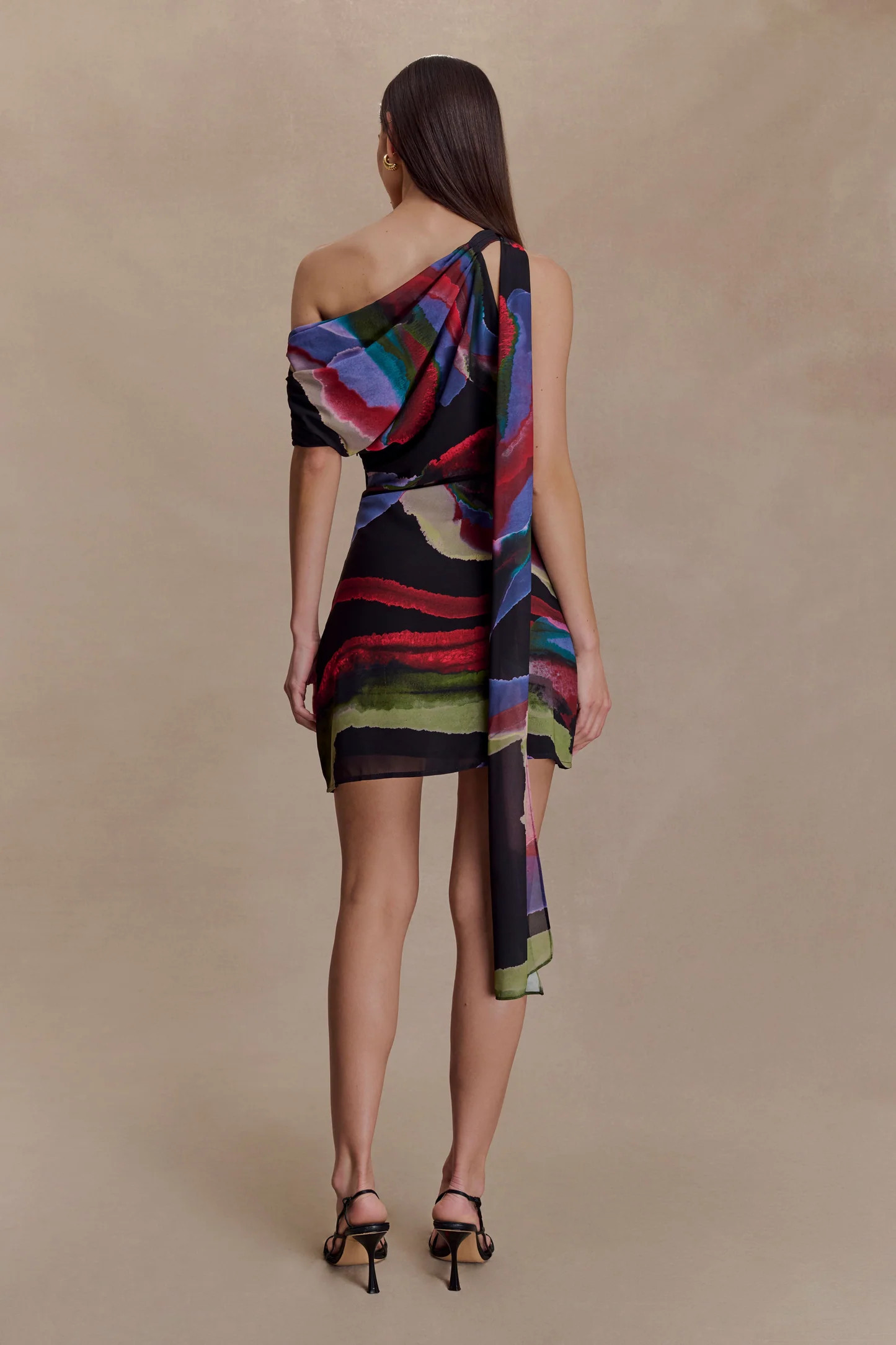 Chiffon Mini Dress - Multi Fluid Reverie Print | MESHKI US