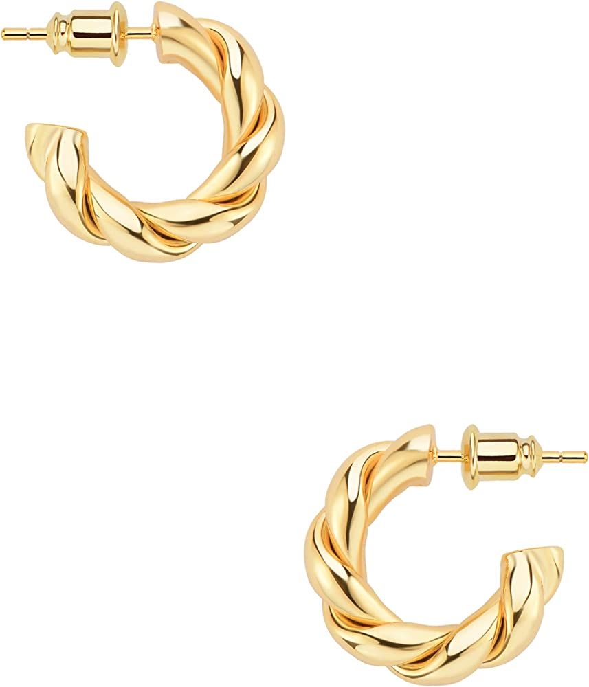 Wowshow Chunky Gold Hoop Earrings, Small Gold Hoop Earrings for Women 14K Real Gold Plated Thick ... | Amazon (US)