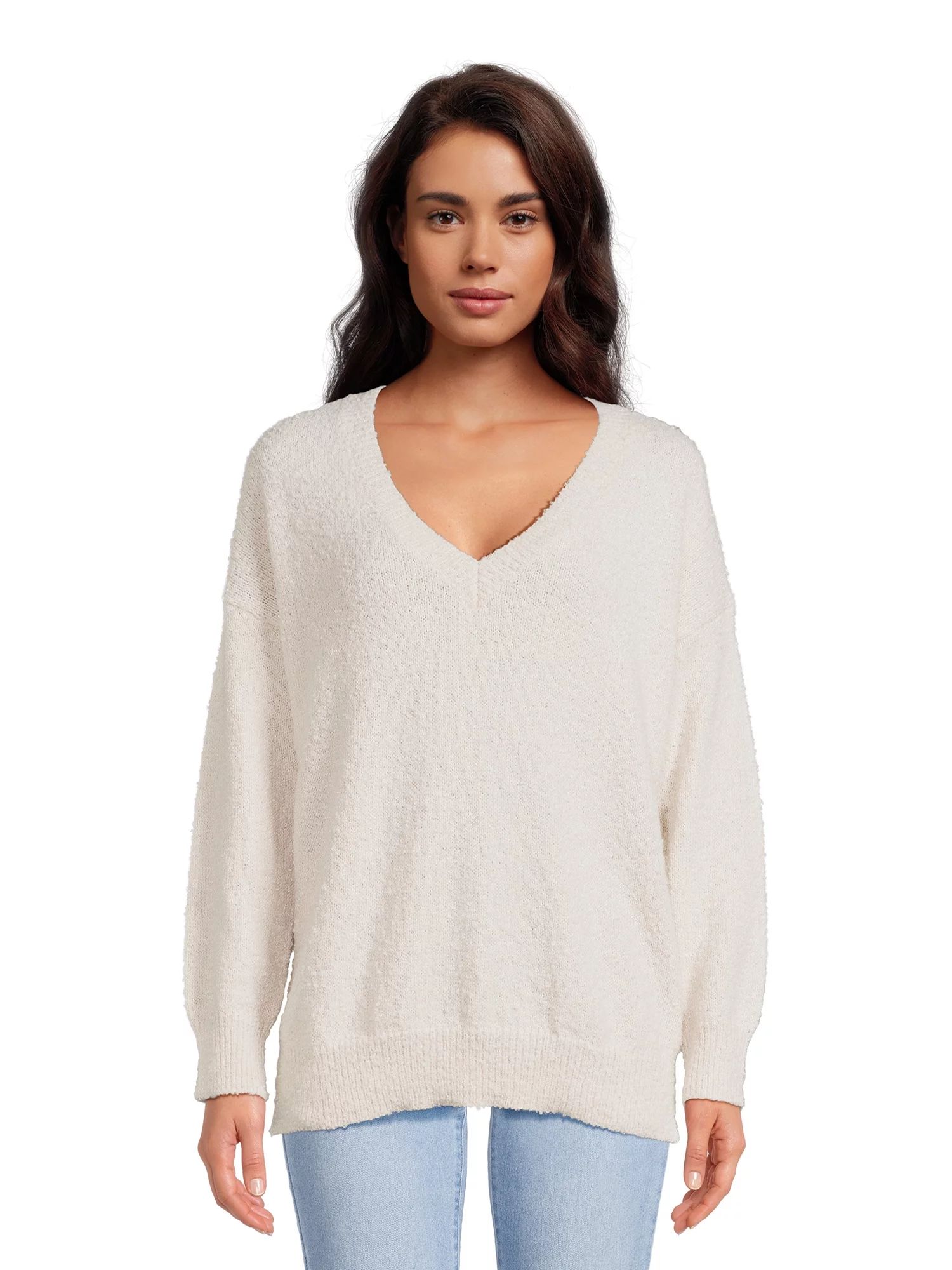 Dreamers By Debut Women's Oversized Tunic V Neck Sweater, Midweight | Walmart (US)