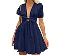Women's Cute Summer Short Puff Sleeve Tie Cotton Mini Dress | Amazon (US)