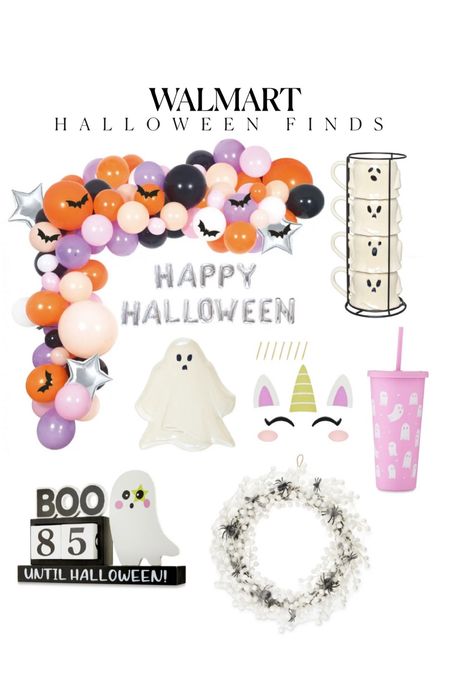 Cute Halloween decor from Walmart! Halloween ghost mugs, pumpkin decorating kit, happy Halloween balloon garland white spider wreath black bats kids decor #walmarthome 

#LTKhome #LTKsalealert #LTKHalloween