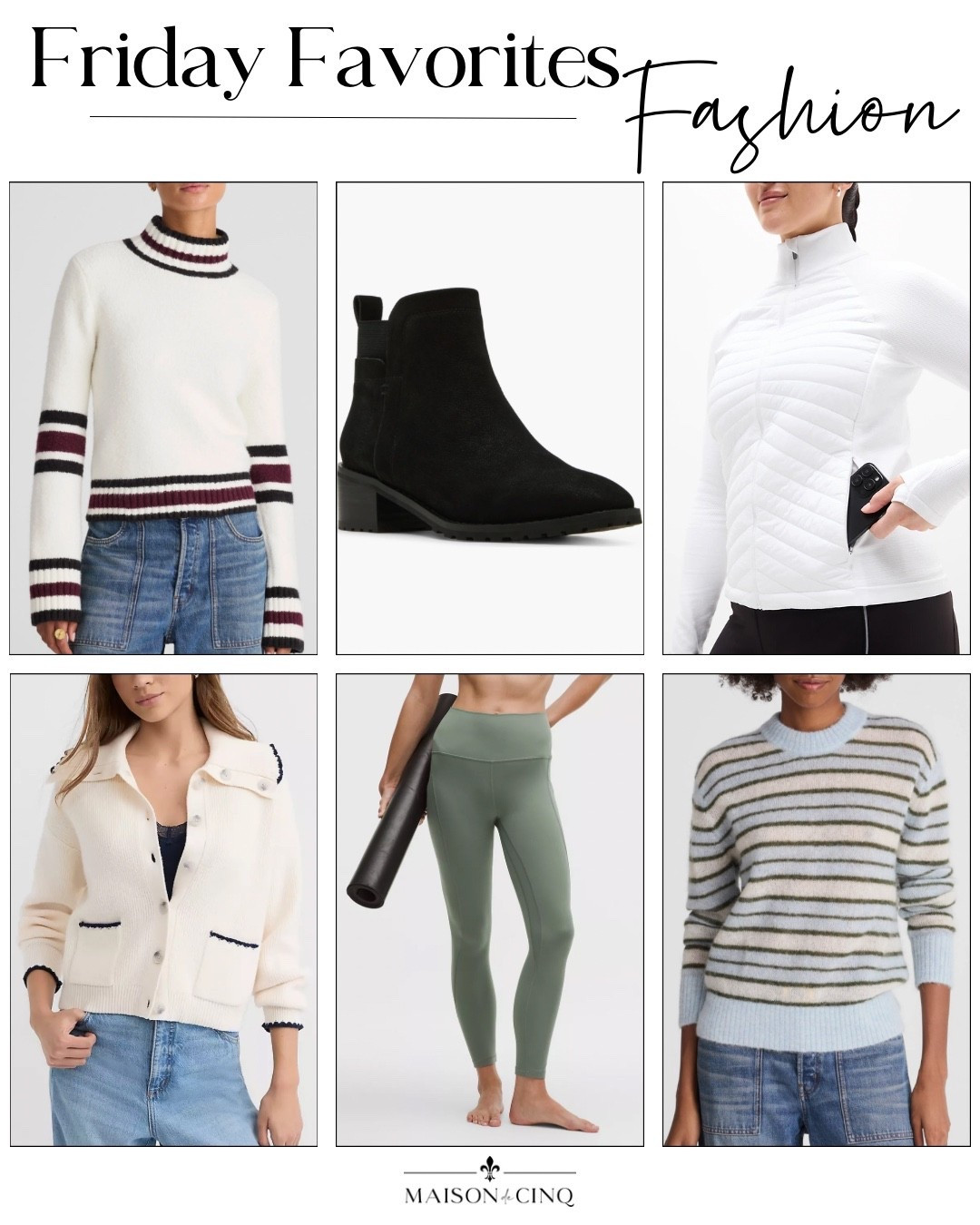 This week on Friday Favorites we’re sharing my favorite yoga pants, cold weather workout pieces, plus cute sweaters and more!

Winter fashion, workout wear, cardigan, turtleneck, winter outfit 

#LTKSeasonal #LTKFindsUnder100 #LTKfitnessgoals
