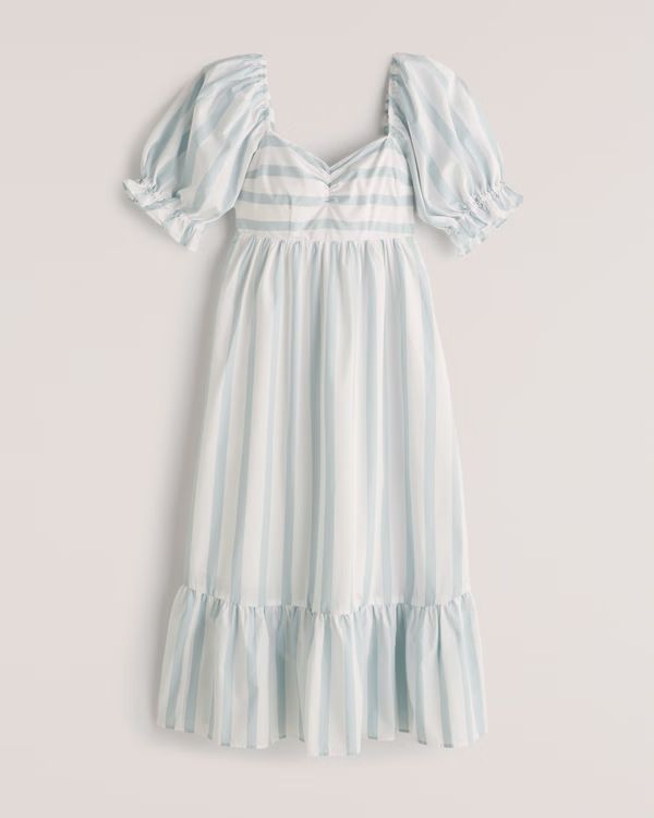 Puff Sleeve Poplin Midi Dress | Abercrombie & Fitch (US)