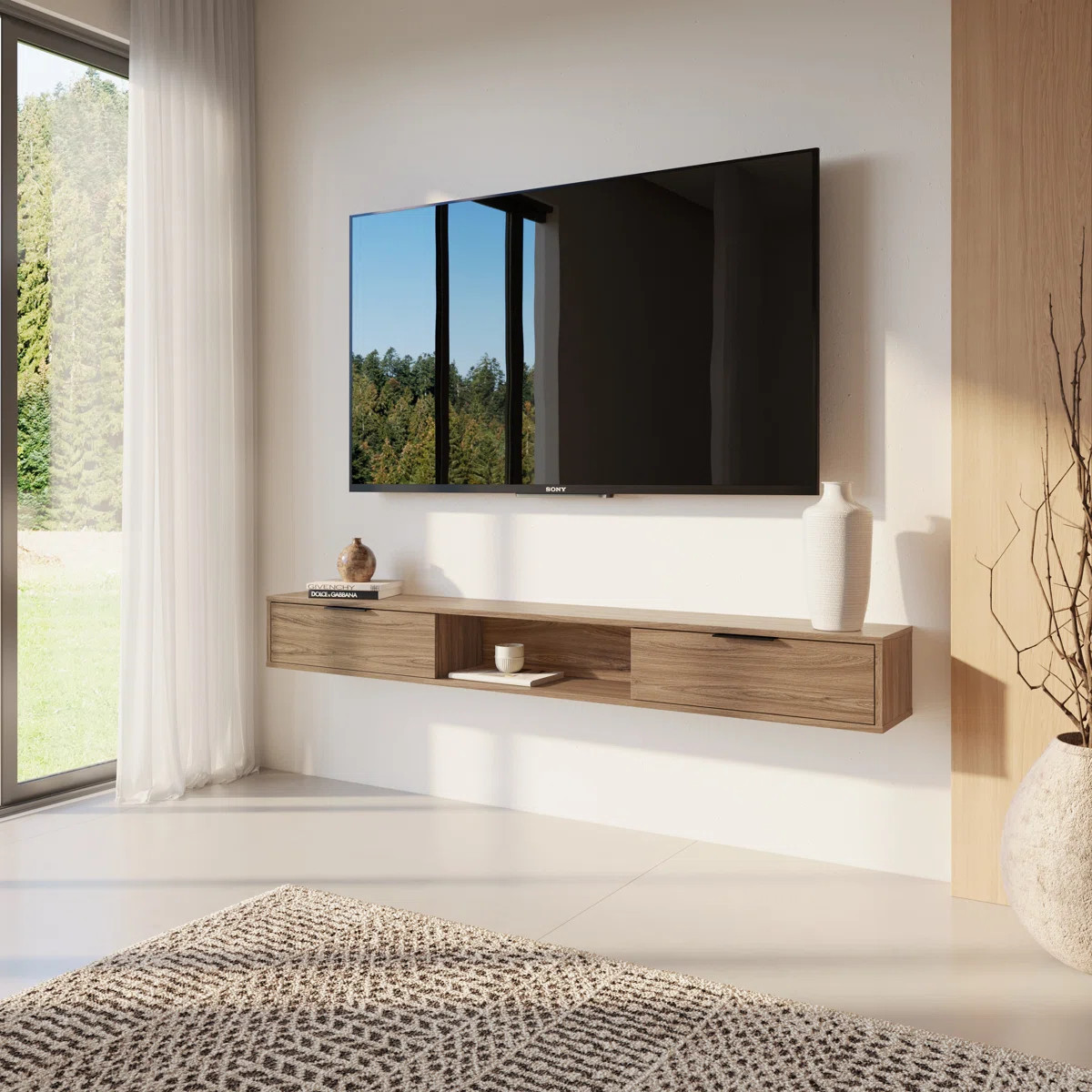 Slim Wall-Mounted TV Stand with 2 Storage Cabinets Fits TVs up to 70" | Wayfair North America