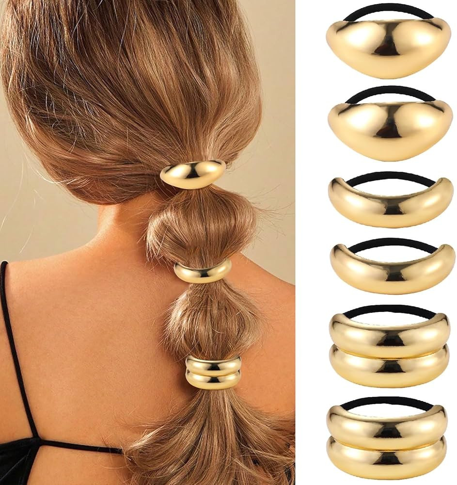 papasgix 6 PCS Metal Hair Tie, Gold Hair Ties, Gold Hair Cuff, Ponytail Hair Cuff, Gold Ponytail ... | Amazon (US)