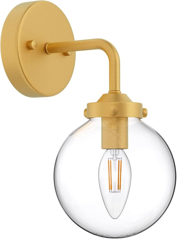 Ralbay Gold Wall Sconces Indoor Industrial Gold Bedroom Wall Light Fixture Clear Glass Globe Wall... | Amazon (US)