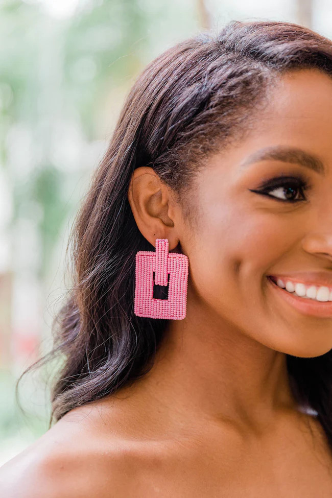 Beautiful Grace Pink Beaded Square Earrings | Pink Lily