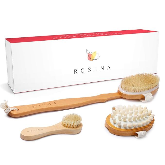 Dry Brushing Body Brush Set – Natural Bristle Spa Exfoliator Kit with Face Cleansing Brush, Lon... | Amazon (US)