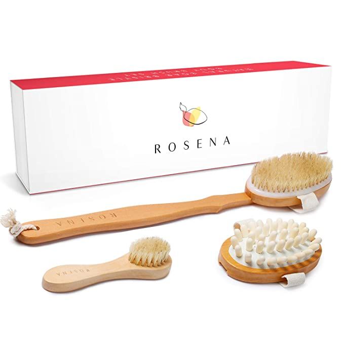 Dry Brushing Body Brush Set – Natural Bristle Spa Exfoliator Kit with Face Cleansing Brush, Lon... | Amazon (US)