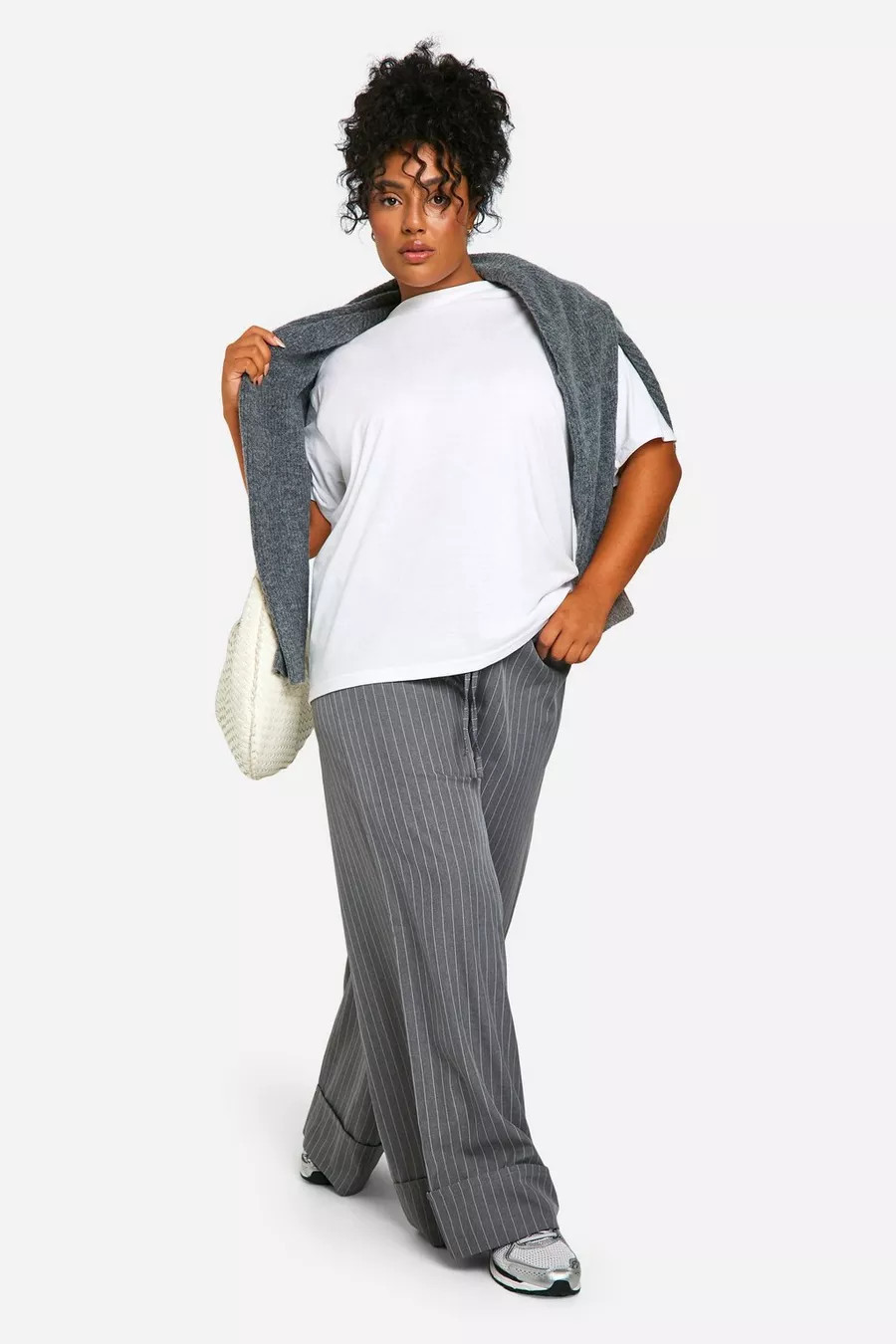 Plus Elasticated Waist Stripe Turn Up Hem Pants | boohoo (US & Canada)