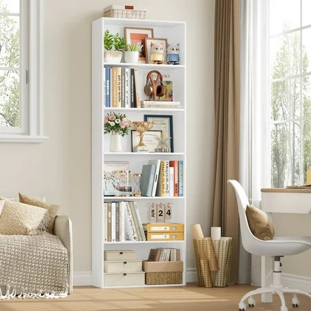 Homfa 6 Tier Tall Bookshelf and Bookcase, Wooden Bookcase Display Shelf for Living Room Home Office Library Storage, White | Walmart (US)