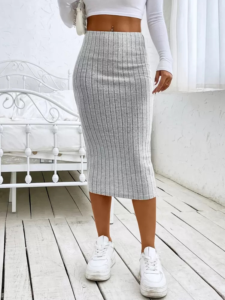 SHEIN EZwear High Waist Ribbed Knit Pencil Skirt | SHEIN