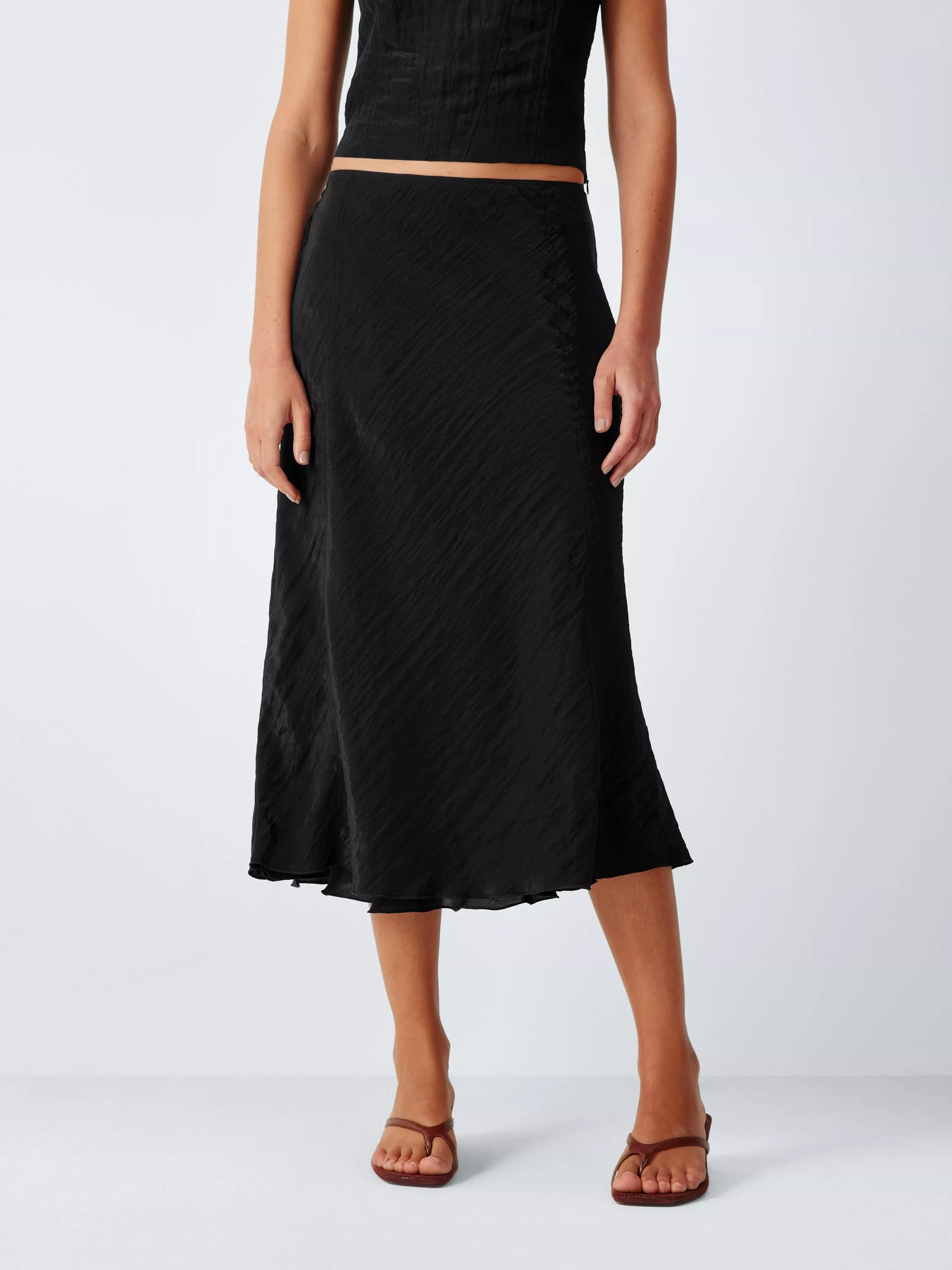 Bias Cut Midi Skirt, Black | John Lewis (UK)