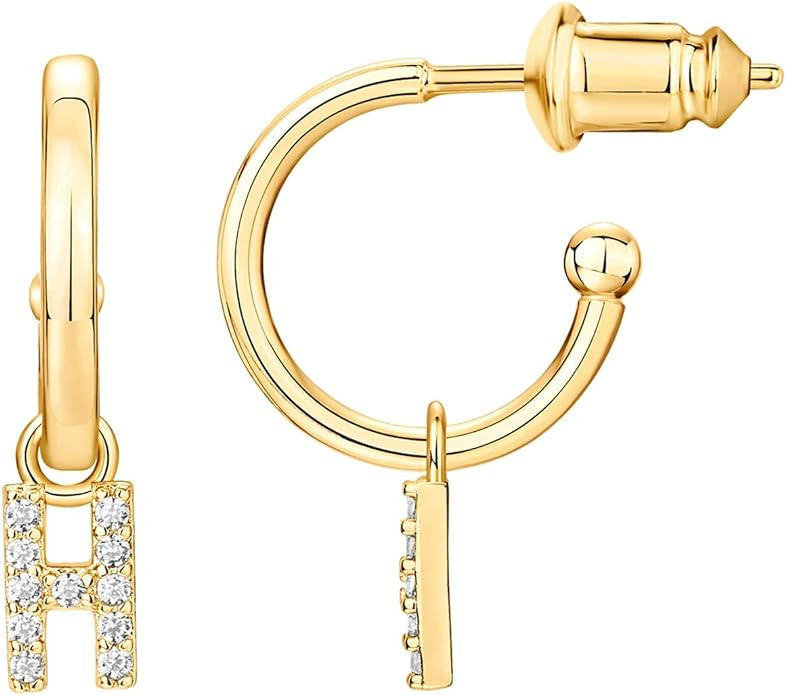 PAVOI 14K Gold Plated 925 Sterling Silver Post Huggie Earring With Initial Dangle |CZ Initial Hug... | Amazon (US)