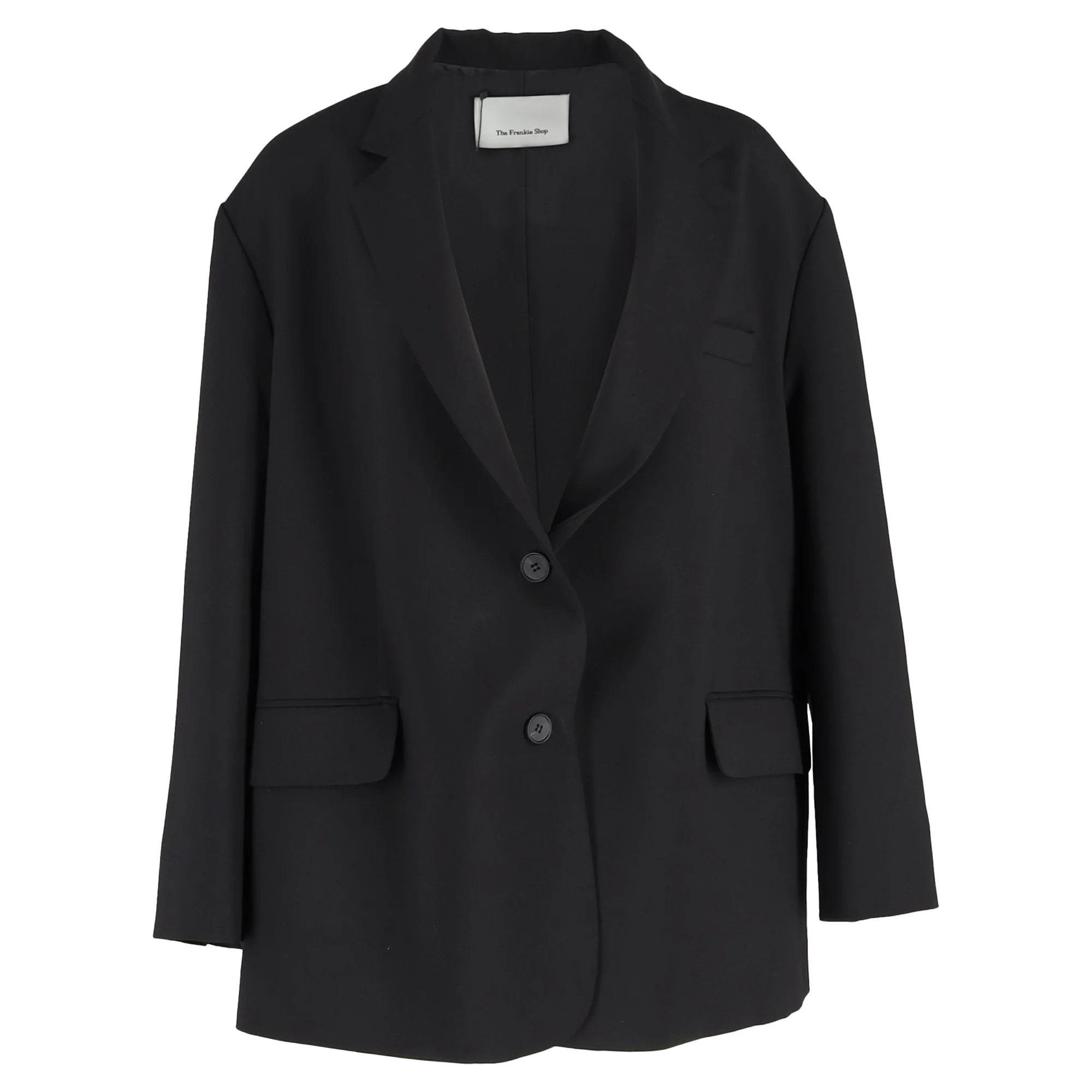 The Frankie Shop Bea Single-Breasted Oversized Blazer in Black Polyester | Shop Simon