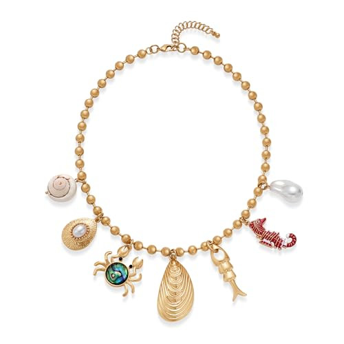 Amazon.com: CLASSYZINT Shell Necklace Gold Chain Layered Necklace with 7 Charms Shell Conch Pearl... | Amazon (US)