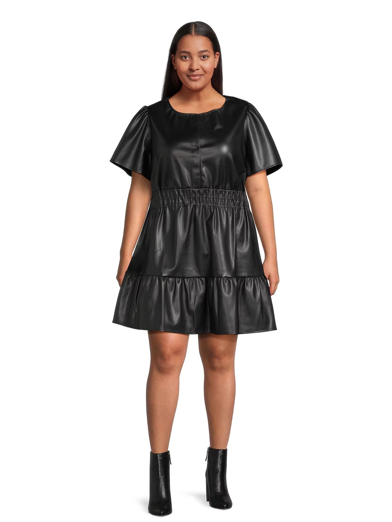 Nine.Eight Women's Plus Size Short Sleeve Faux Leather Dress - Walmart.com | Walmart (US)