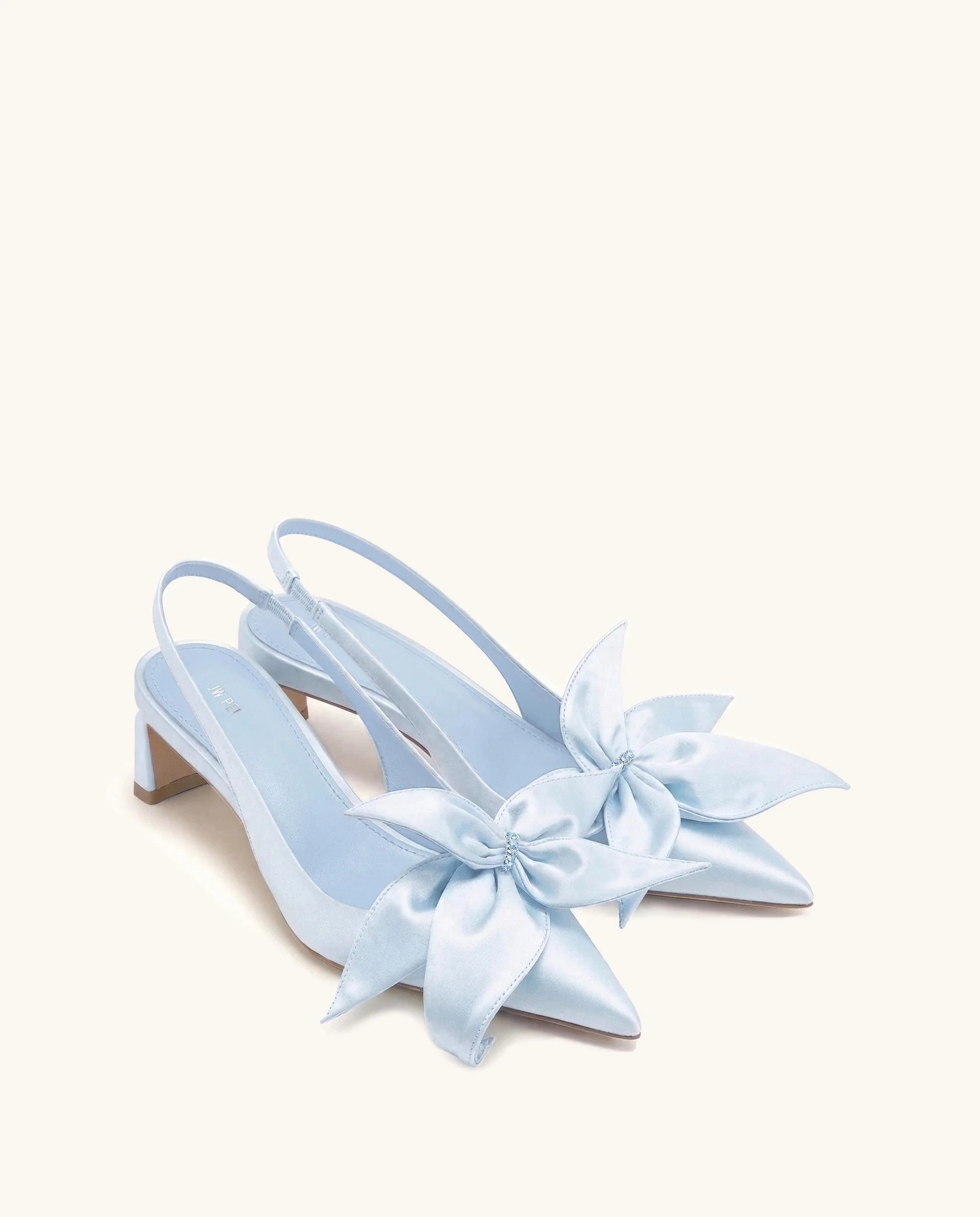 Queena Floral Appliques Slingback Pumps - Blue | JW PEI US