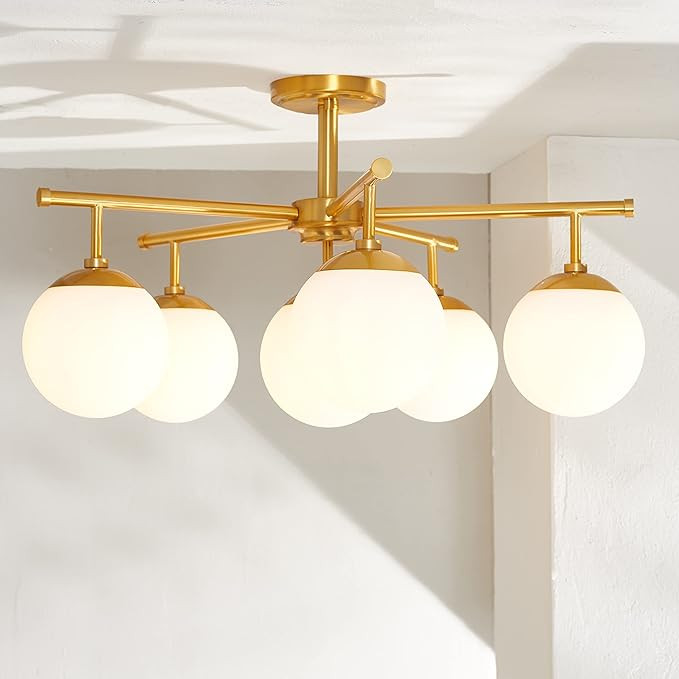 SAFAVIEH Lighting Collection Briette Retro Gold Orb Flush Mount (LED Bulbs Included) | Amazon (US)