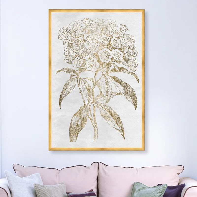 August Grove Floral and Botanical Floral Sketch Gold Florals - Picture Frame Graphic Art Print on... | Wayfair North America