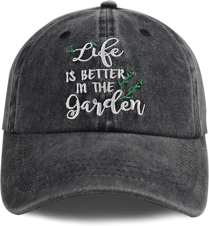 Funny Life is Better in The Garden Hat, Unisex Adjustable Cotton Denim Embroidered Baseball Caps | Amazon (US)