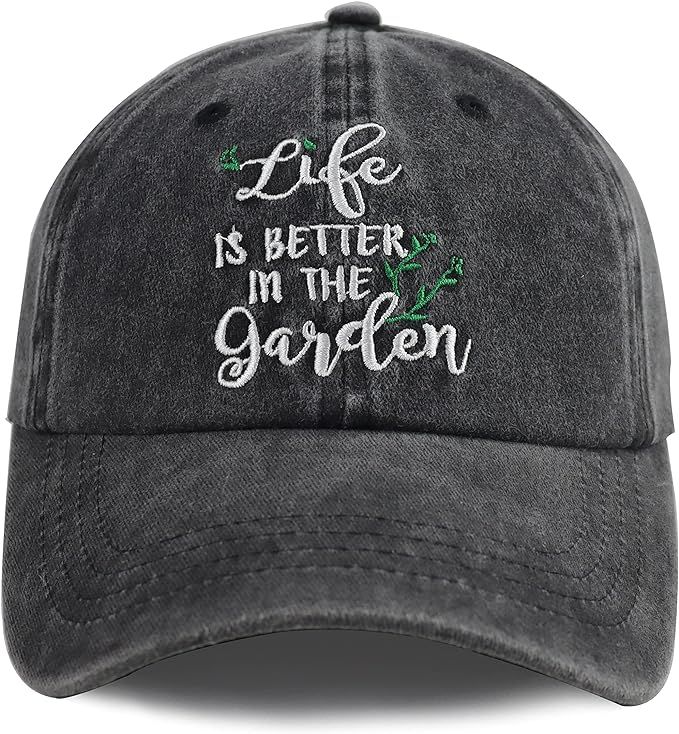 Funny Life is Better in The Garden Hat, Unisex Adjustable Cotton Denim Embroidered Baseball Caps | Amazon (US)