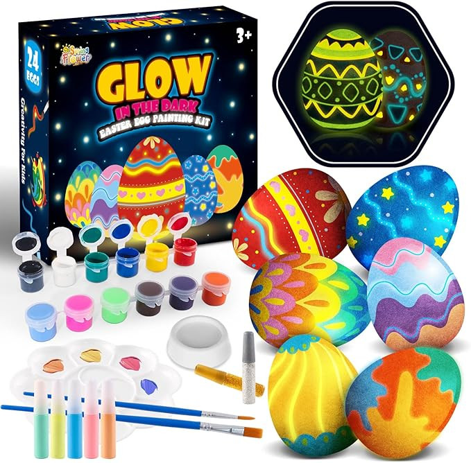 SpringFlower Glow in The Dark Easter White Eggs Painting Kit,Paintable Hanging Flocking Eggs with... | Amazon (US)