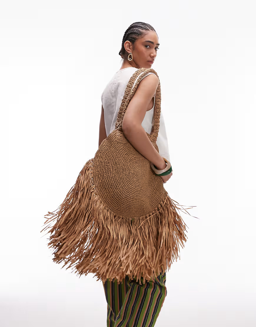 Topshop Sandy straw bag with tassels in natural-Neutral | ASOS (Global)